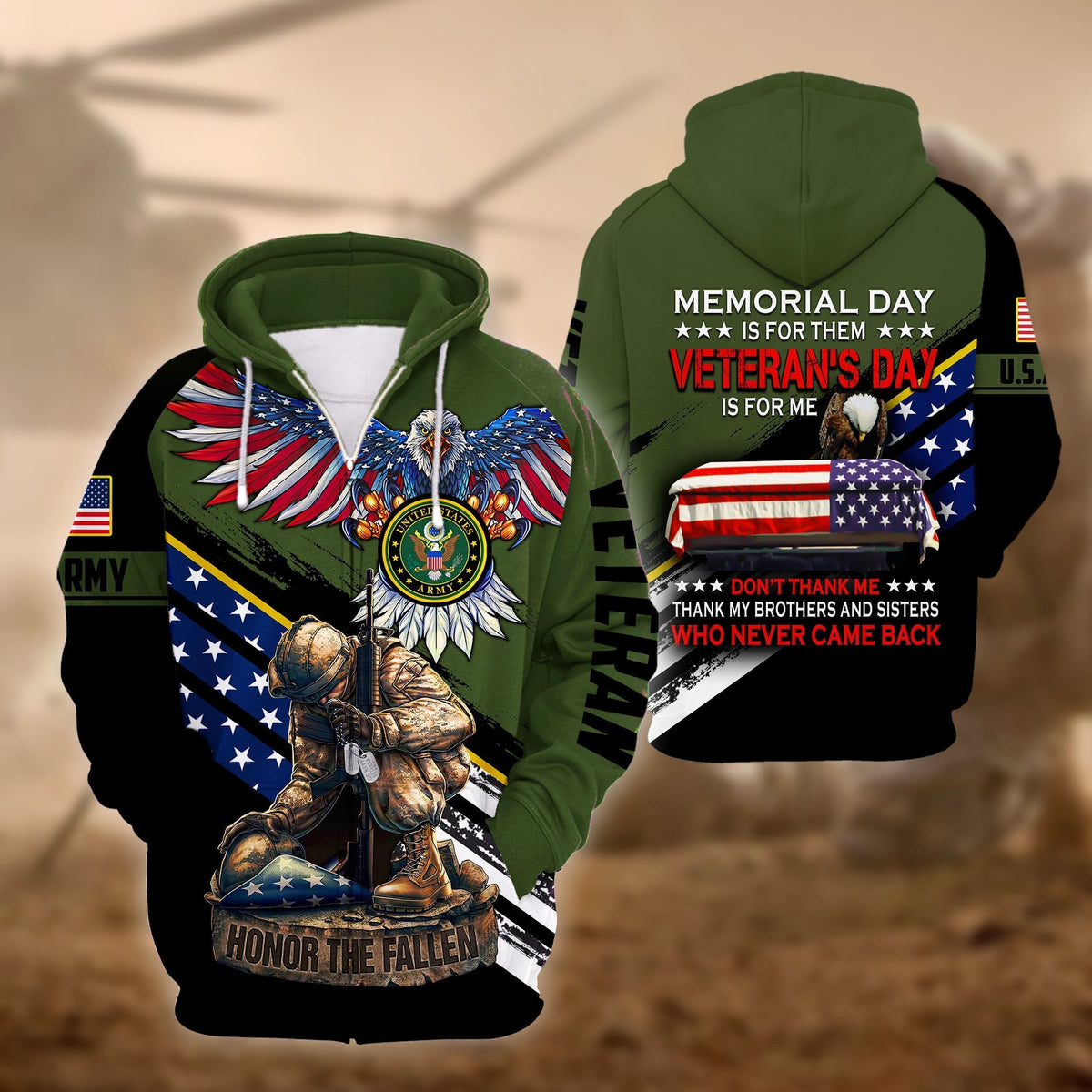 BJ Premium Memorial Day Is For Them US Veteran Zip Hoodie