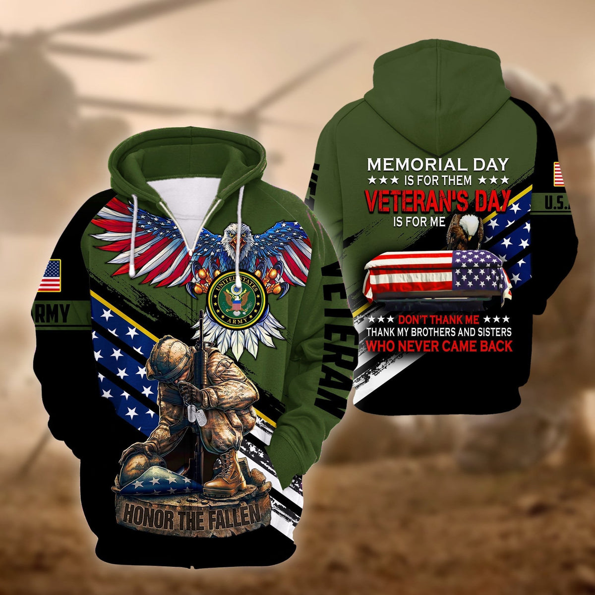 BJ Premium Memorial Day Is For Them US Veteran Zip Hoodie