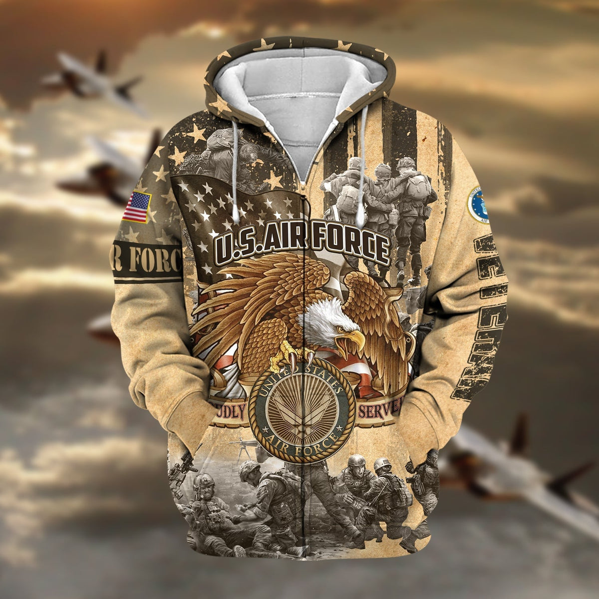 BJ Premium Proudly Served Multiservice US Veteran Zip Hoodie