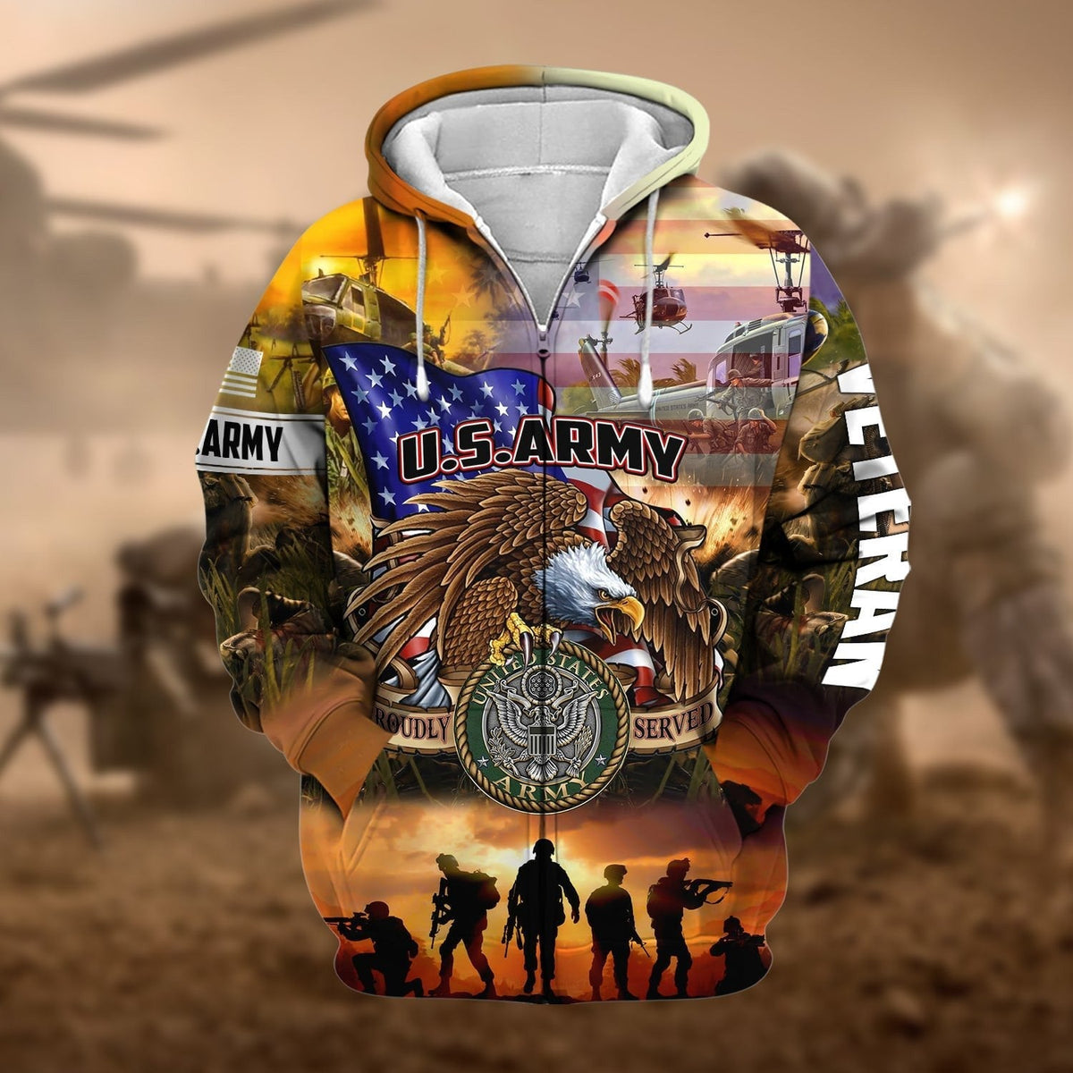 BJ Premium Honoring All Who Served US Veteran Zip Hoodie