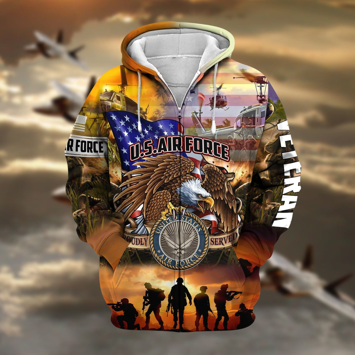 BJ Premium Honoring All Who Served US Veteran Zip Hoodie