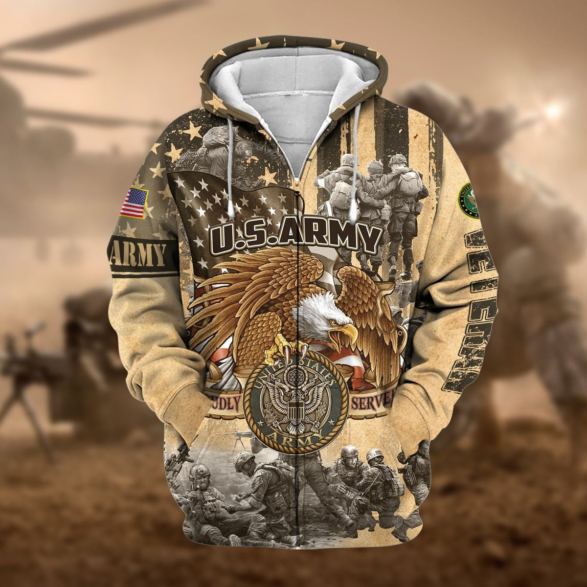 BJ Premium Proudly Served Multiservice US Veteran Zip Hoodie