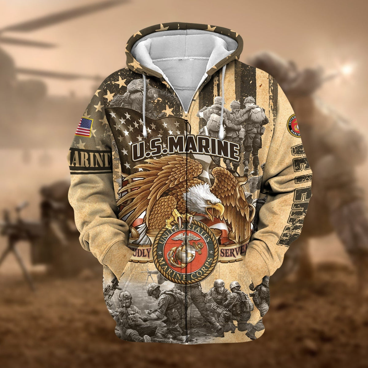 BJ Premium Proudly Served Multiservice US Veteran Zip Hoodie