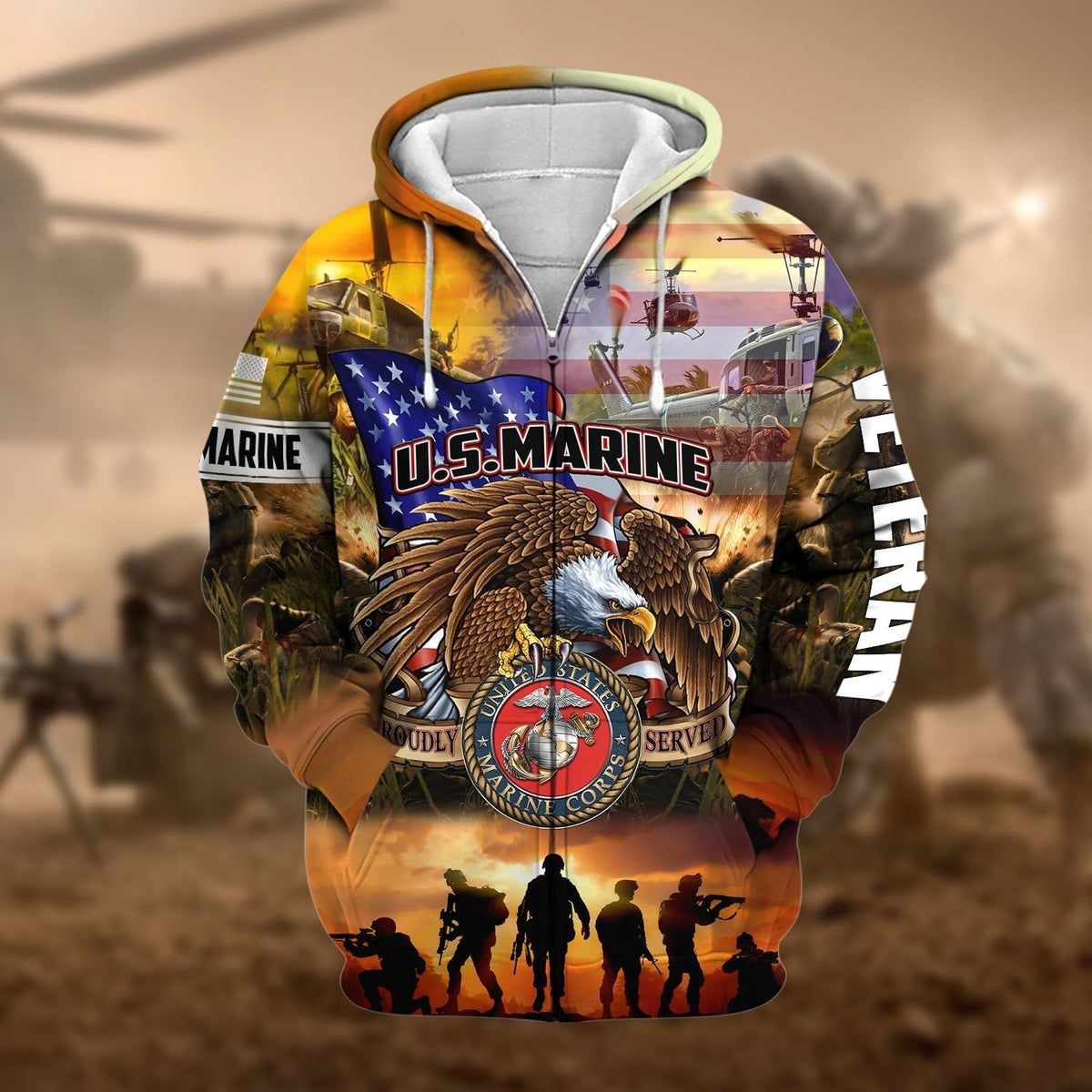 BJ Premium Honoring All Who Served US Veteran Zip Hoodie