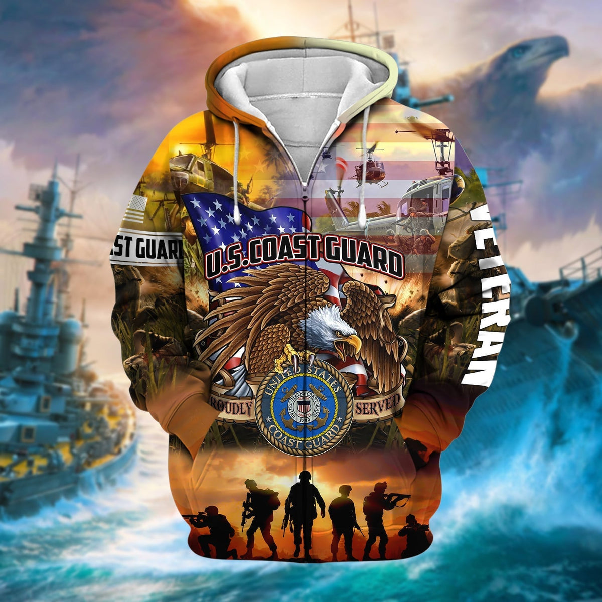 BJ Premium Honoring All Who Served US Veteran Zip Hoodie