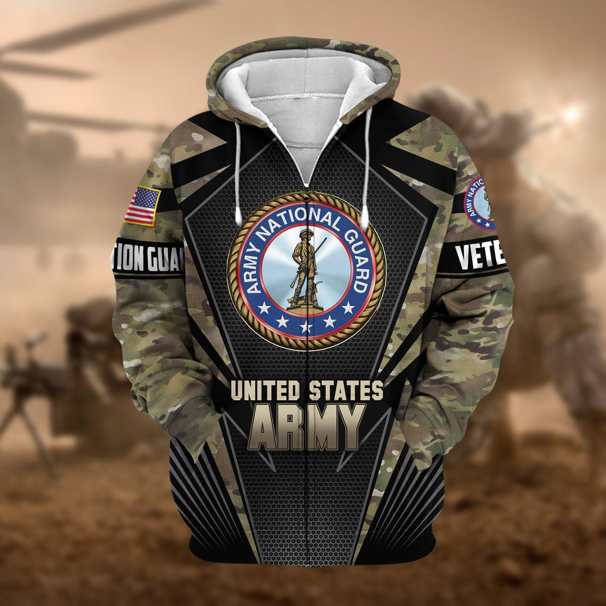 BJ Unique Camo Soldiers US Veteran Zip Hoodie