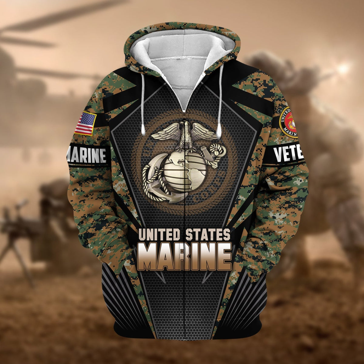 BJ Unique Camo Soldiers US Veteran Zip Hoodie