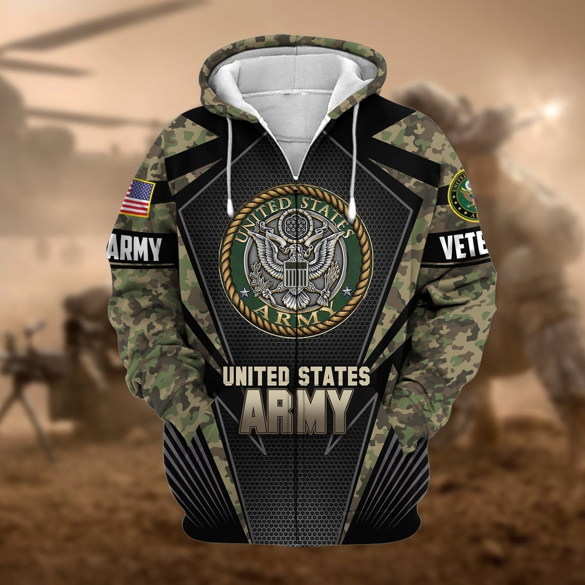 BJ Unique Camo Soldiers US Veteran Zip Hoodie
