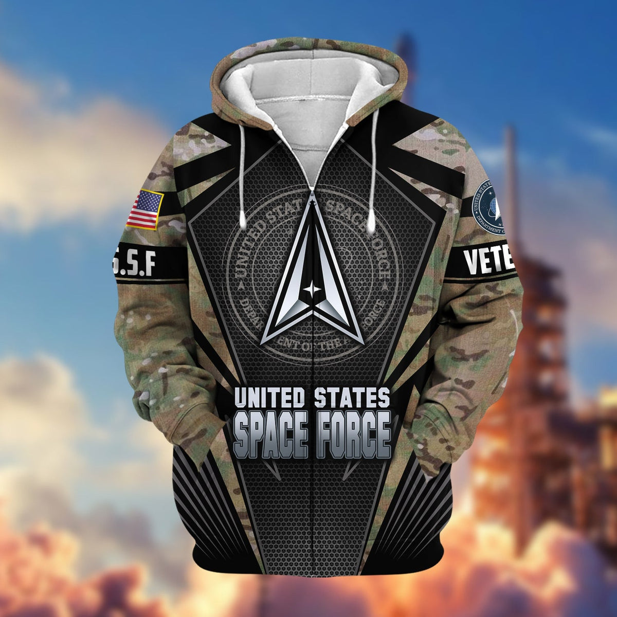 BJ Unique Camo Soldiers US Veteran Zip Hoodie
