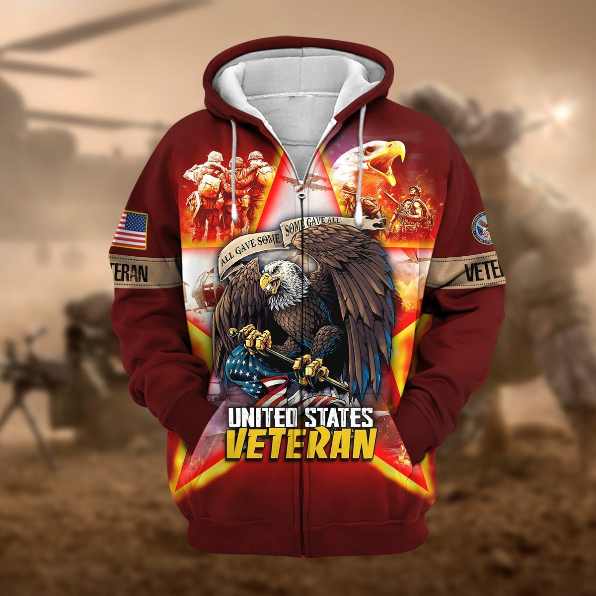 BJ Unique All Gave Some US Veteran Zip Hoodie