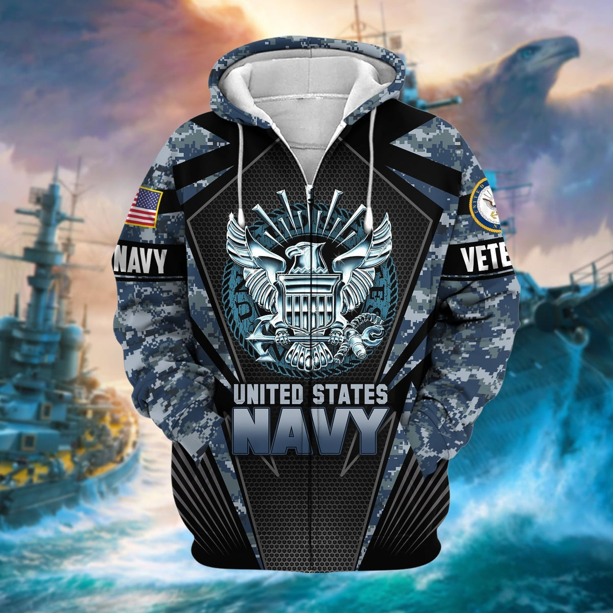 BJ Unique Camo Soldiers US Veteran Zip Hoodie