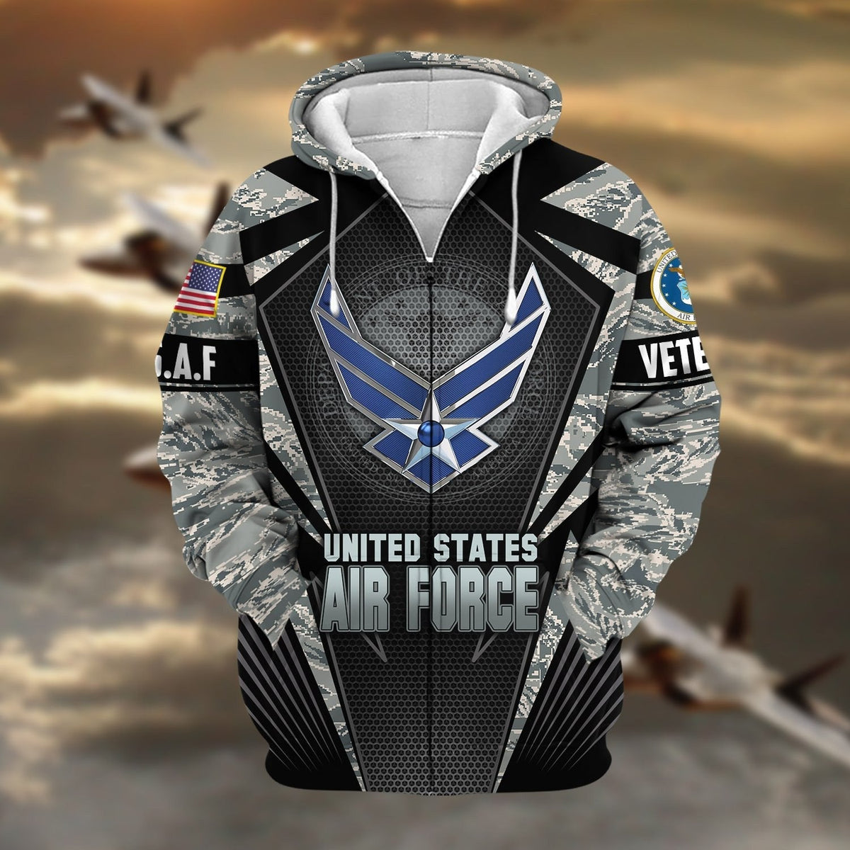 BJ Unique Camo Soldiers US Veteran Zip Hoodie