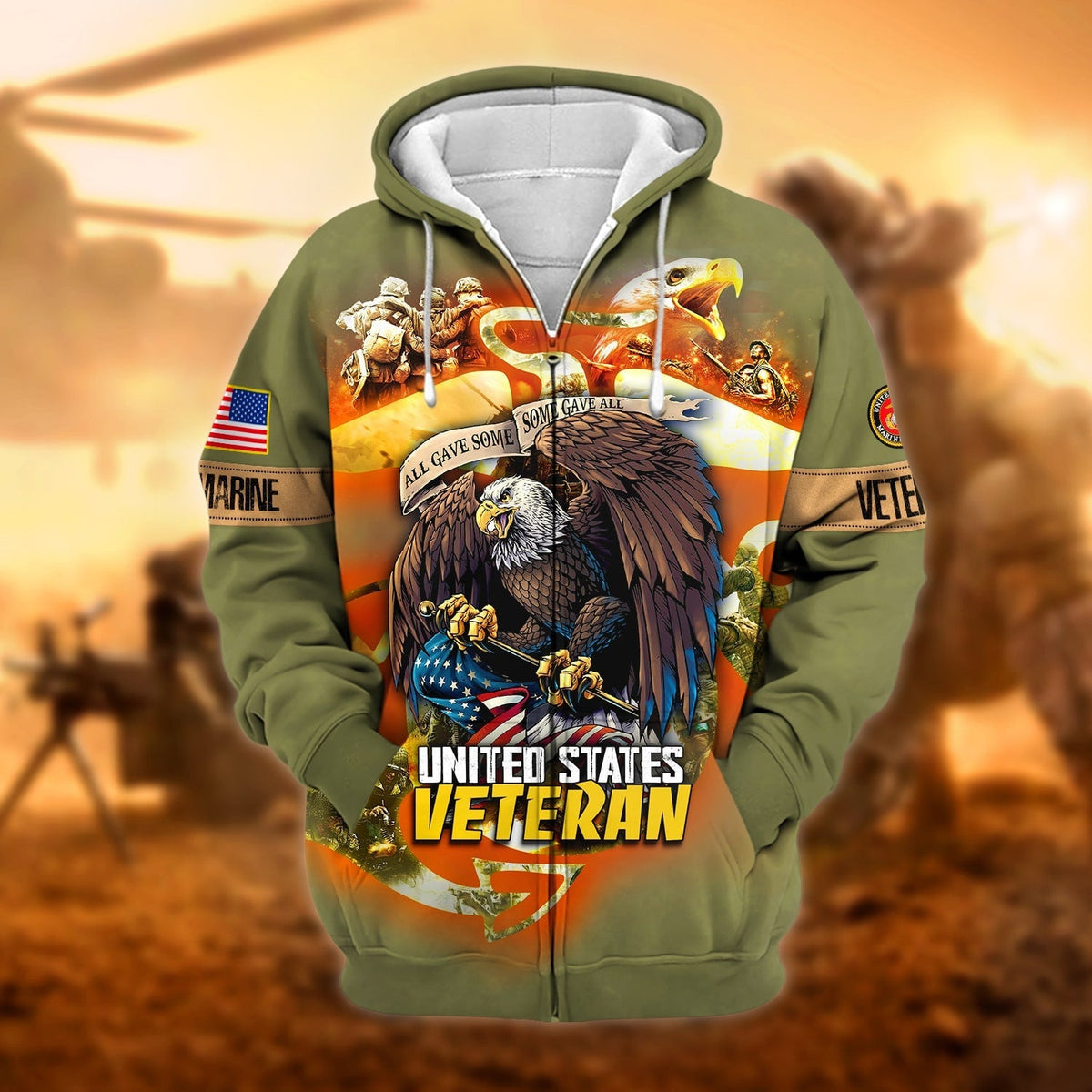 BJ Unique All Gave Some US Veteran Zip Hoodie