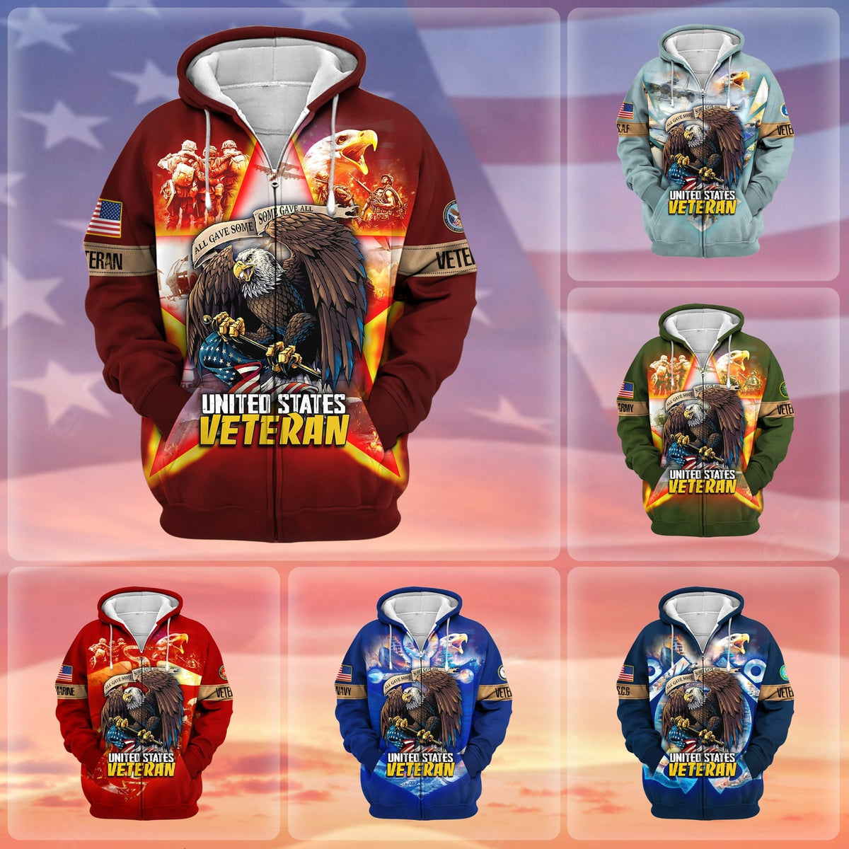 BJ Unique All Gave Some US Veteran Zip Hoodie