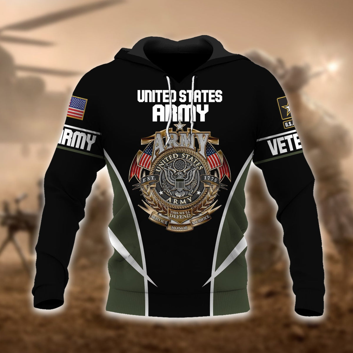 BJ Premium Multiple US Military Services Veteran Hoodie