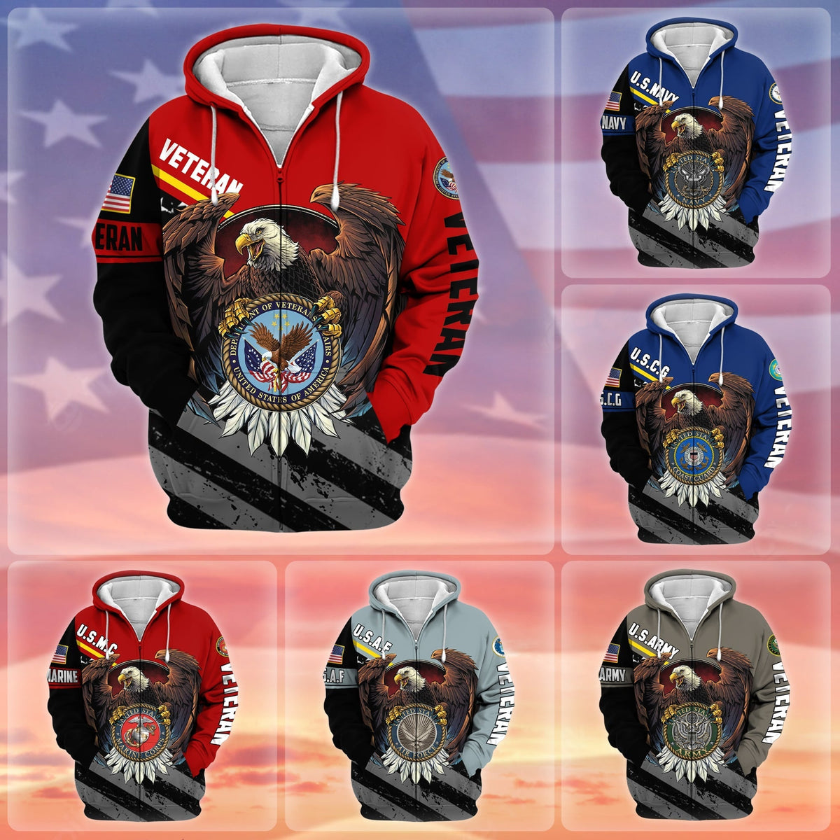 BJ Premium Eagle US Veteran Zip Hoodie
