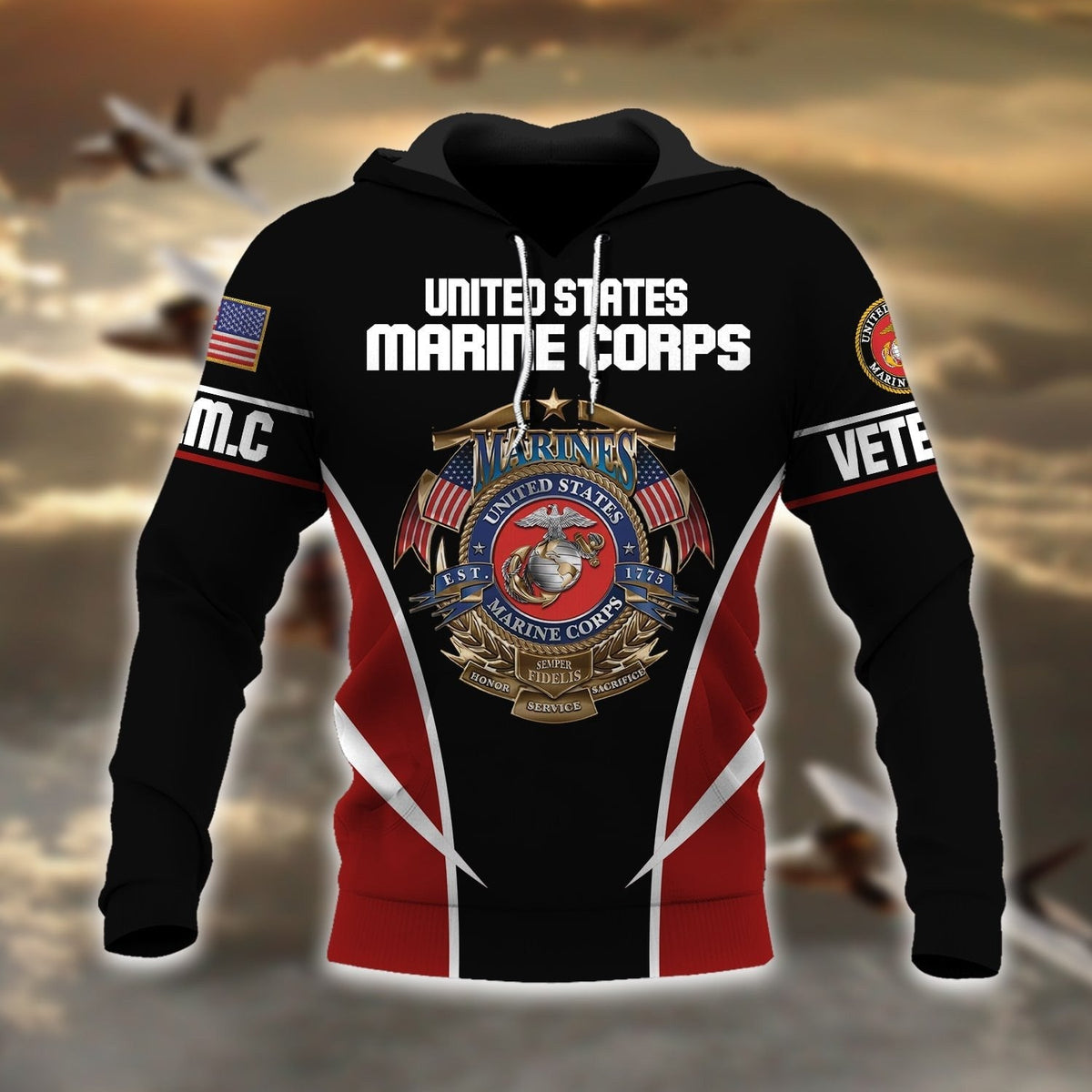 BJ Premium Multiple US Military Services Veteran Hoodie