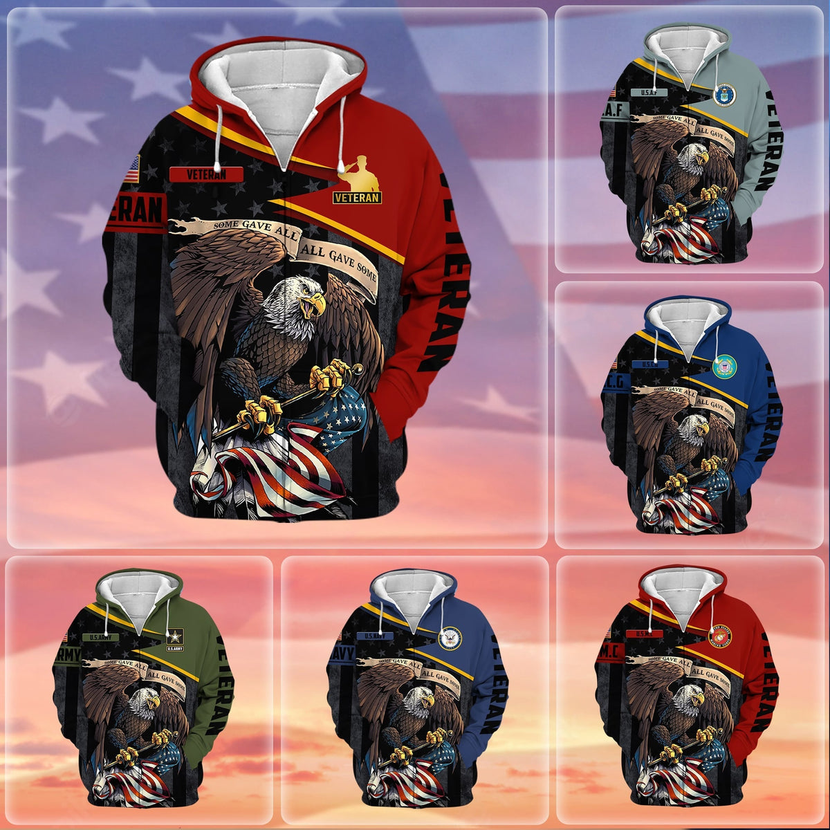 BJ Premium All Gave Some US Veteran Zip Hoodie