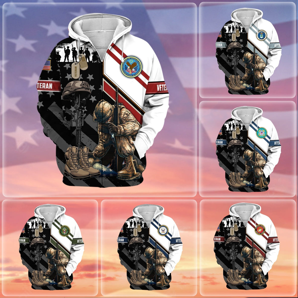 BJ Unique Honoring All Who Served US Veteran Zip Hoodie