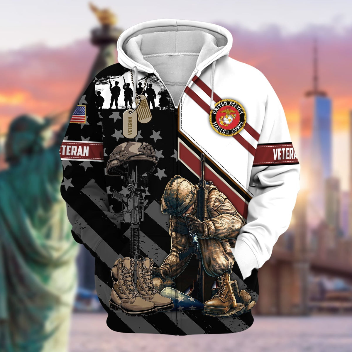 BJ Unique Honoring All Who Served US Veteran Zip Hoodie