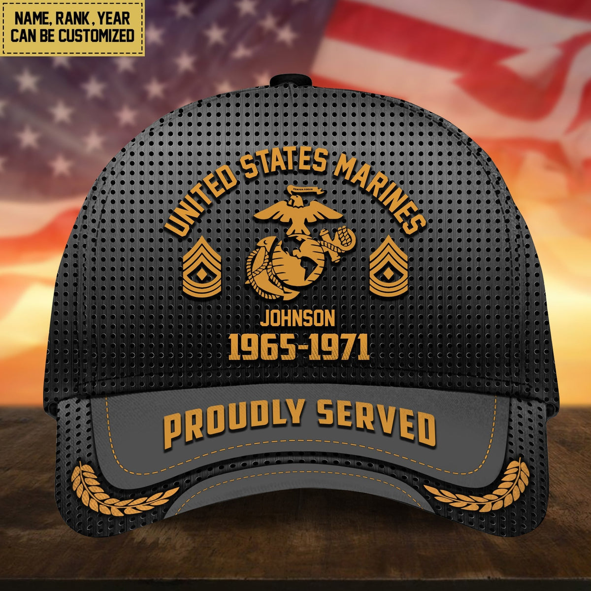 BlueJose Premium Custom Name Rank And Year US Veteran Cap APVC160801