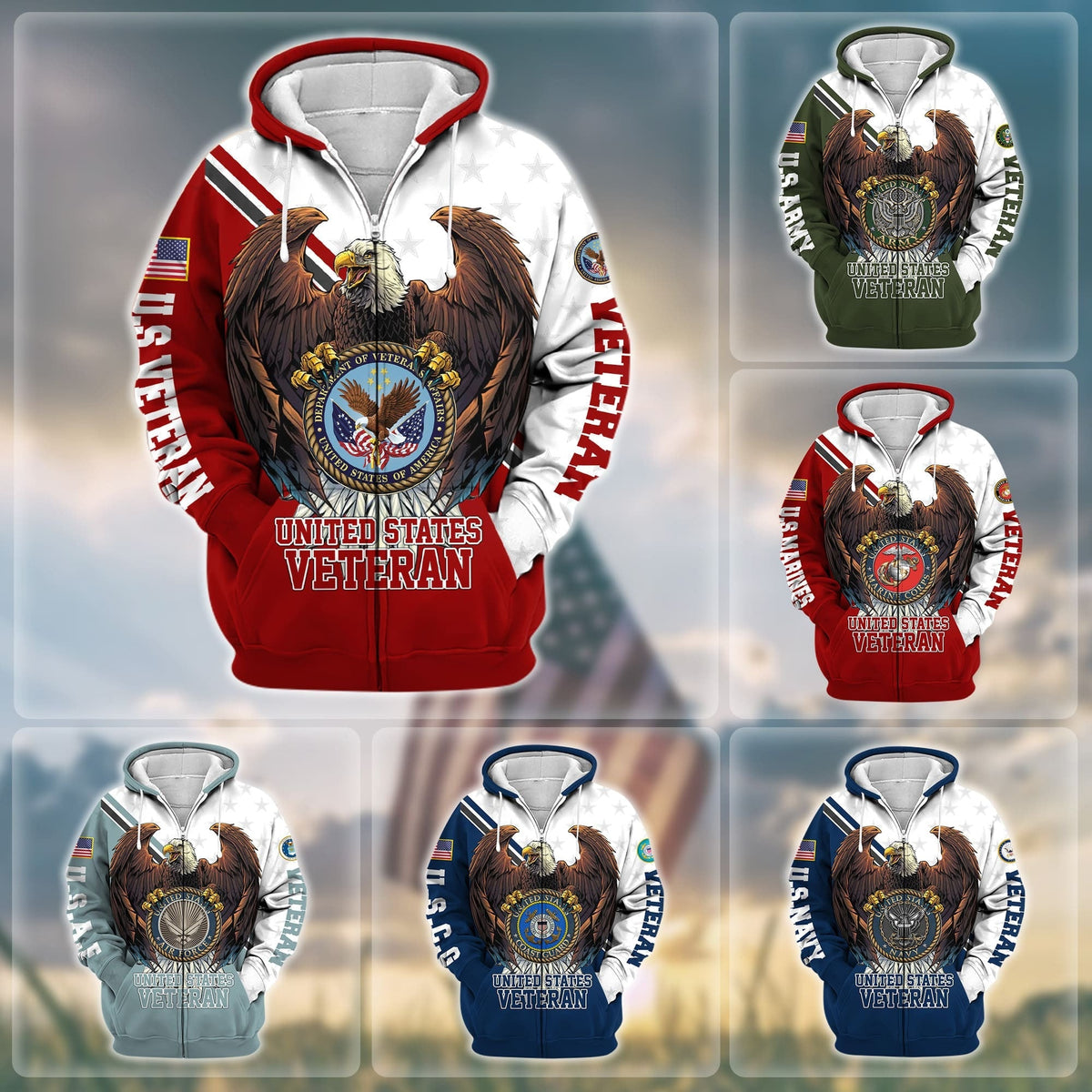 BJ Premium Eagle US Veteran Zip Hoodie