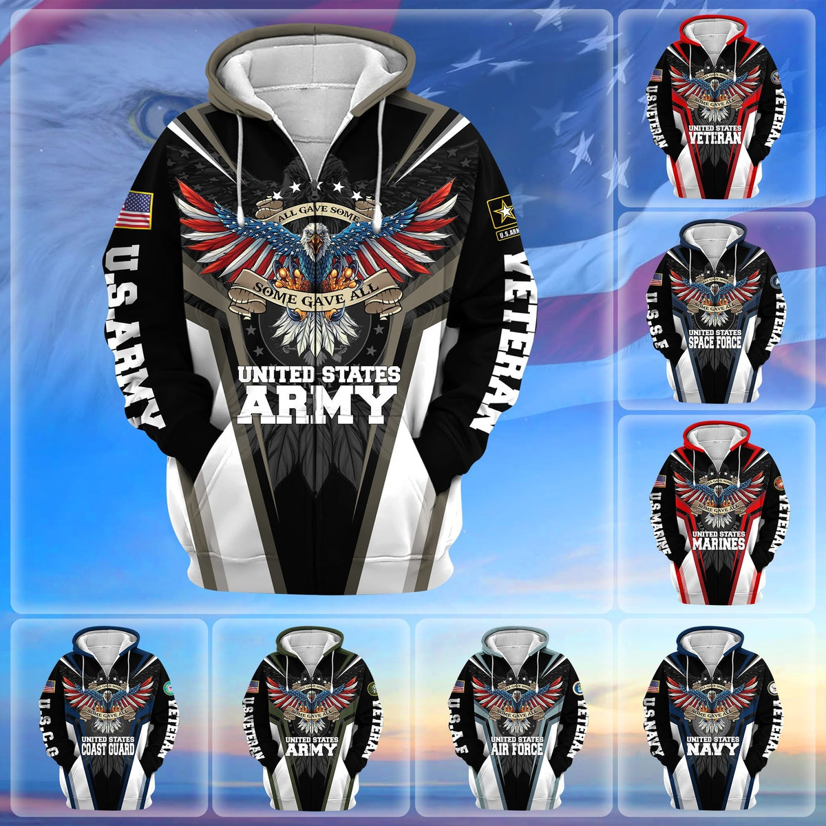 BJ Premium All Gave Some Some Gave All US Veteran Zip Hoodie