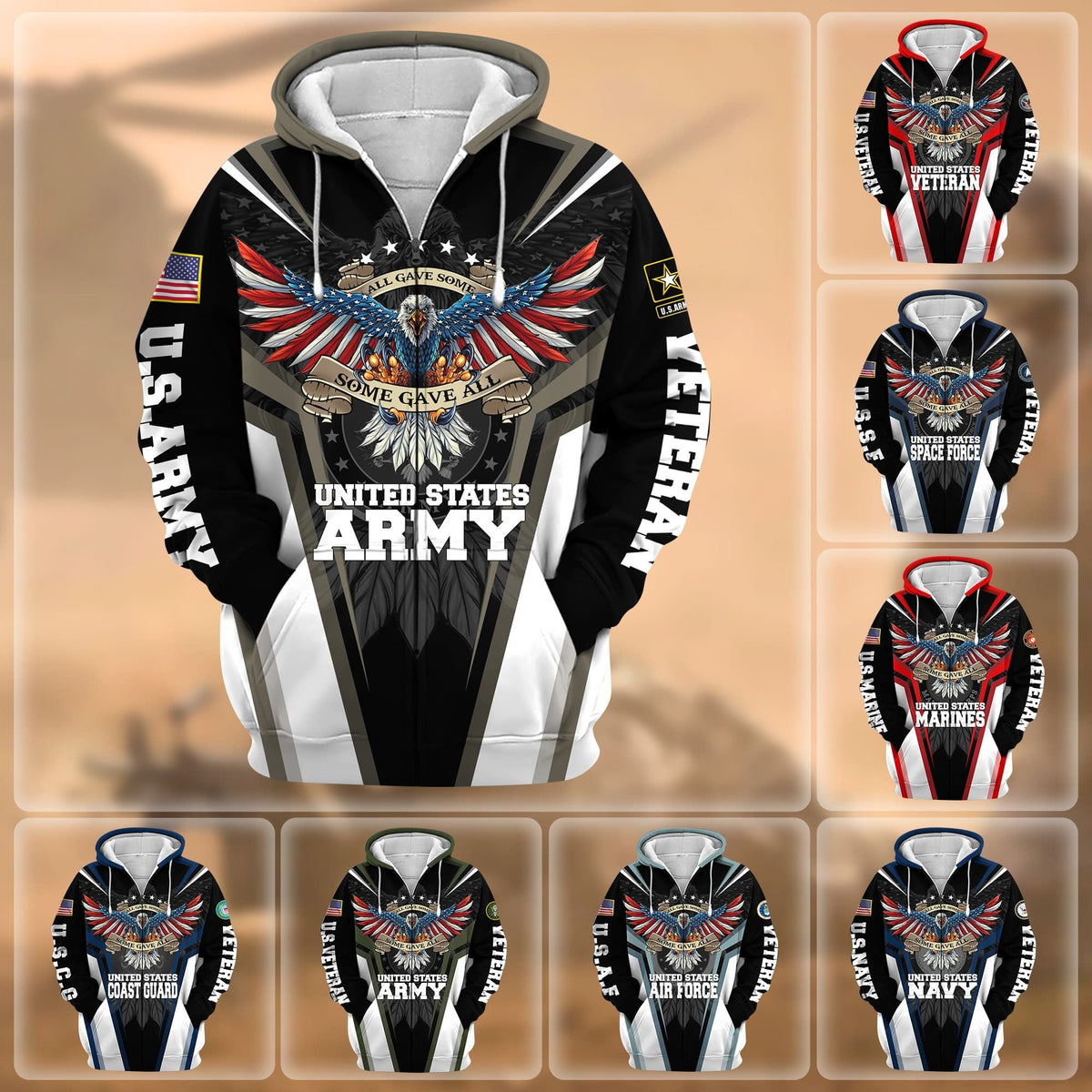 BJ Premium All Gave Some Some Gave All US Veteran Zip Hoodie