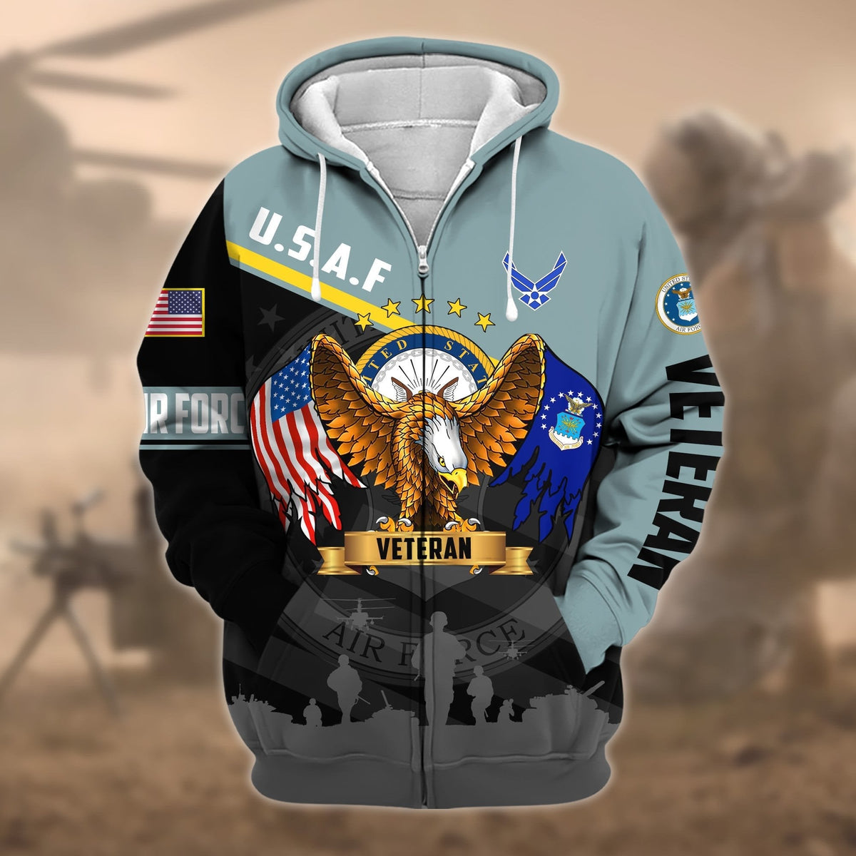 BJ Premium Proudly Served US Veteran Zip Hoodie