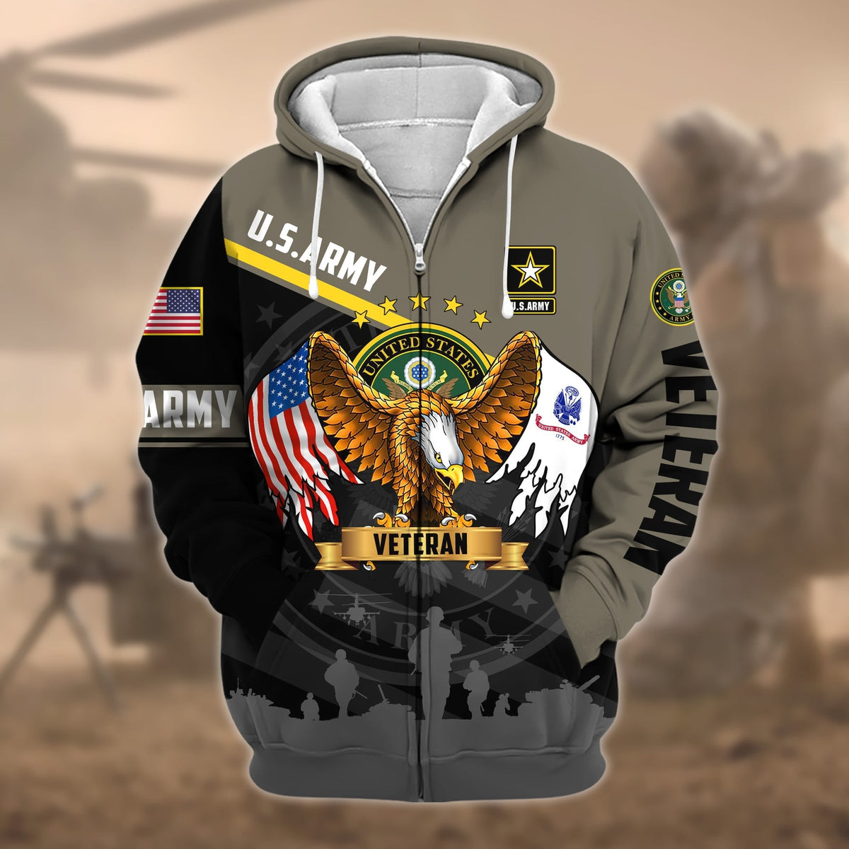 BJ Premium Proudly Served US Veteran Zip Hoodie