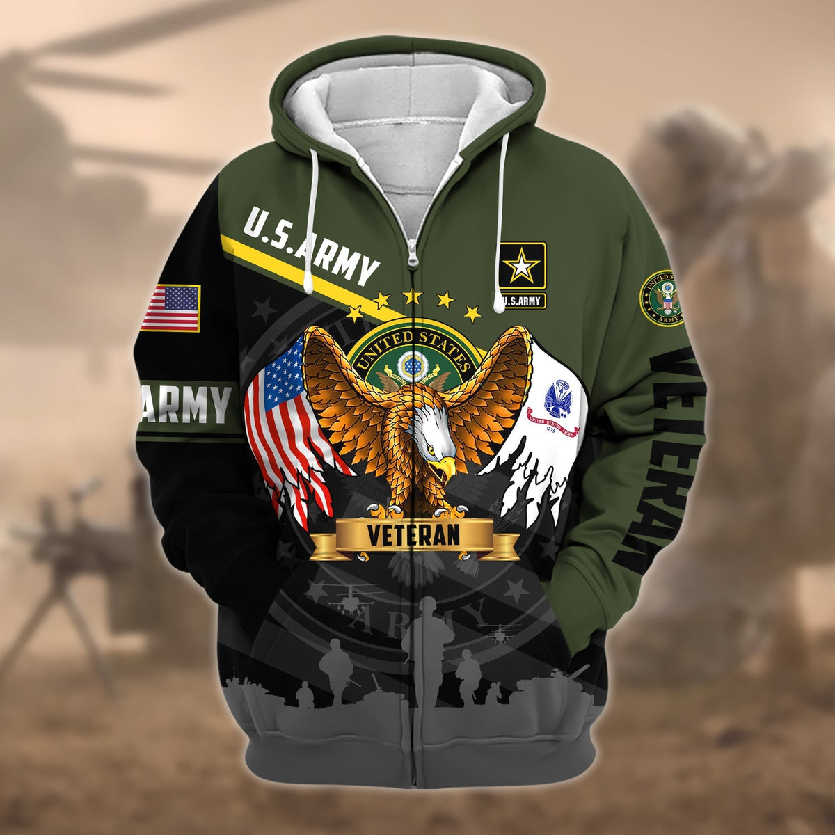 BJ Premium Proudly Served US Veteran Zip Hoodie