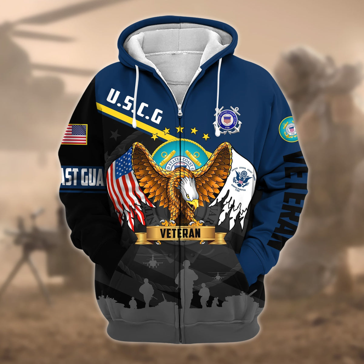 BJ Premium Proudly Served US Veteran Zip Hoodie
