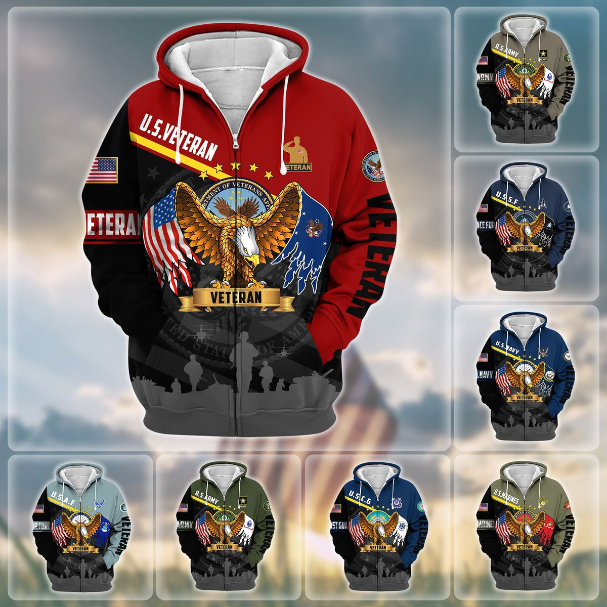 BJ Premium Proudly Served US Veteran Zip Hoodie