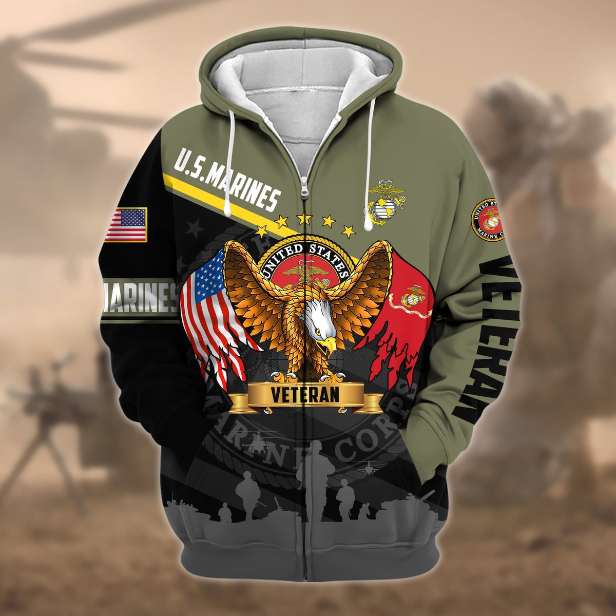 BJ Premium Proudly Served US Veteran Zip Hoodie