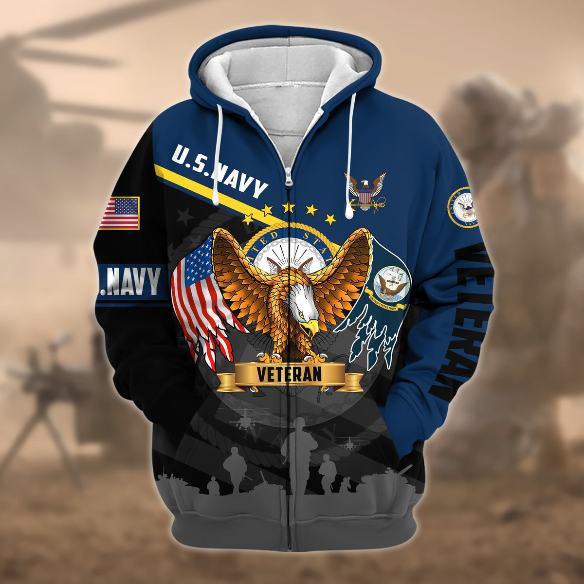 BJ Premium Proudly Served US Veteran Zip Hoodie