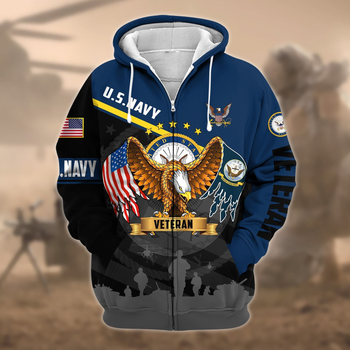 BJ Premium Proudly Served US Veteran Zip Hoodie