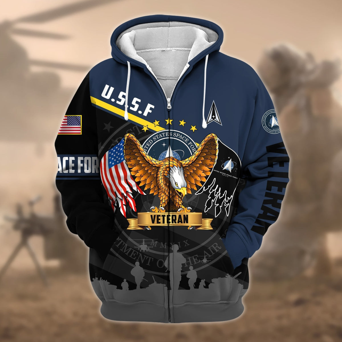 BJ Premium Proudly Served US Veteran Zip Hoodie