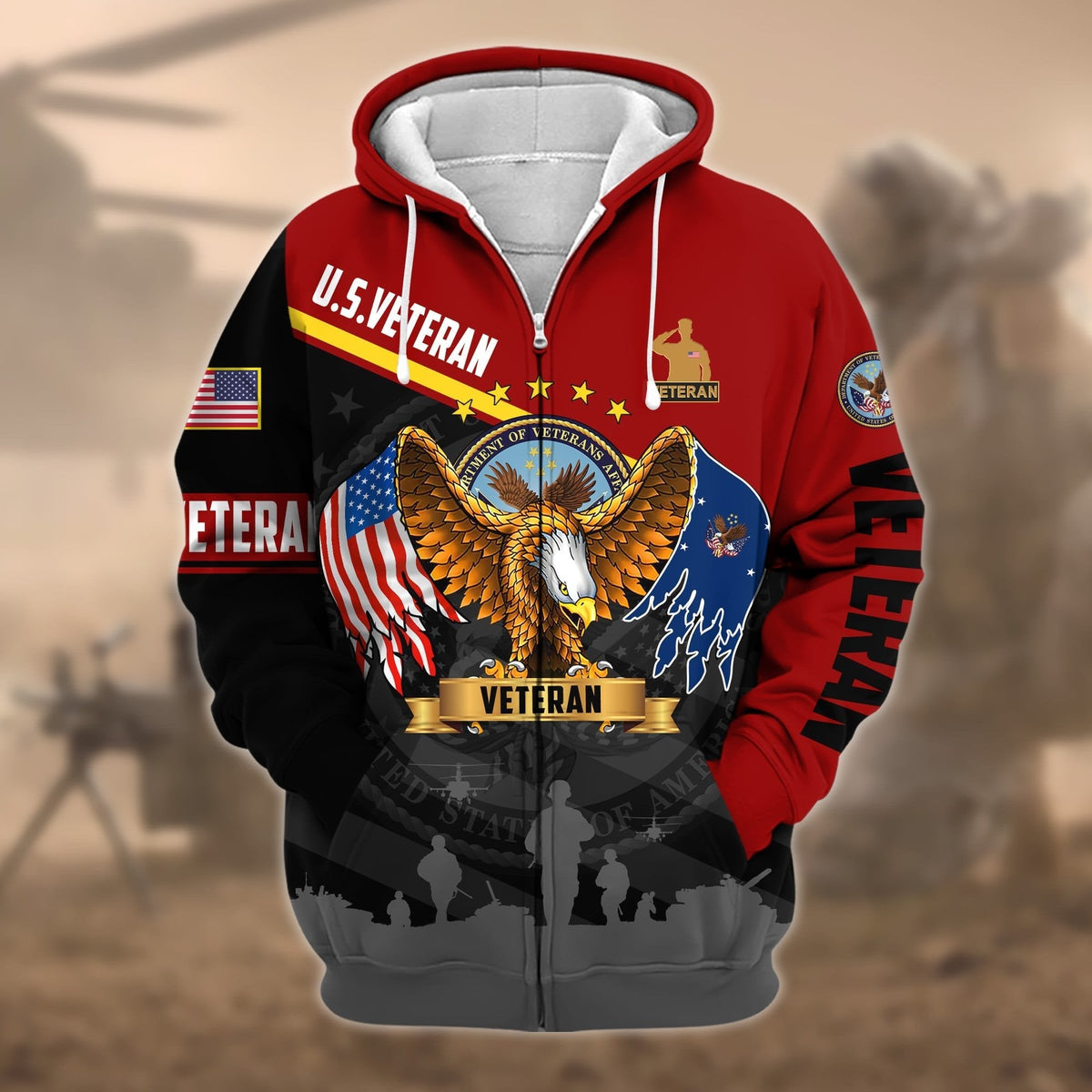 BJ Premium Proudly Served US Veteran Zip Hoodie
