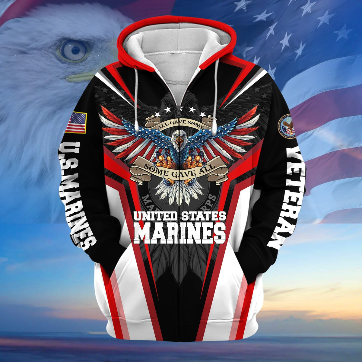 BJ Premium All Gave Some Some Gave All US Veteran Zip Hoodie
