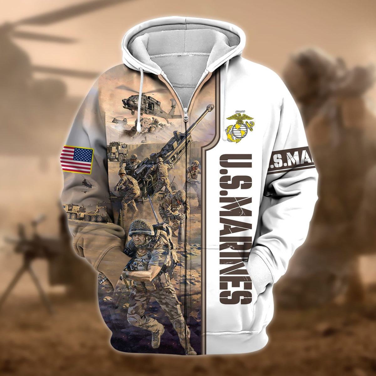 BJ Premium Honoring All Who Served US Veteran Zip Hoodie
