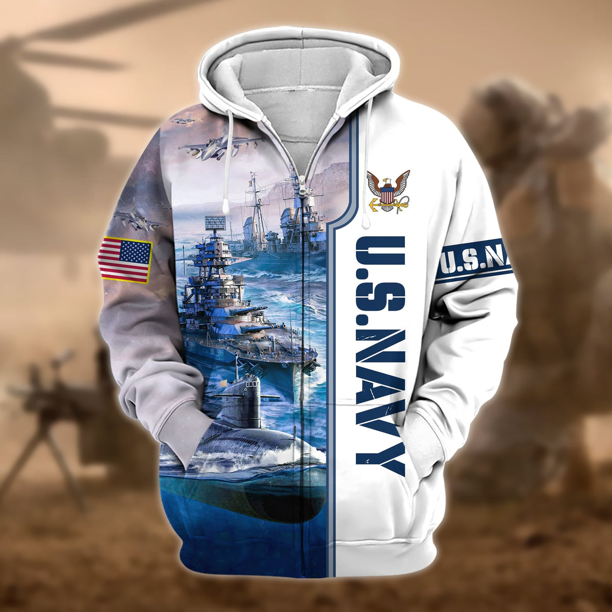 BJ Premium Honoring All Who Served US Veteran Zip Hoodie