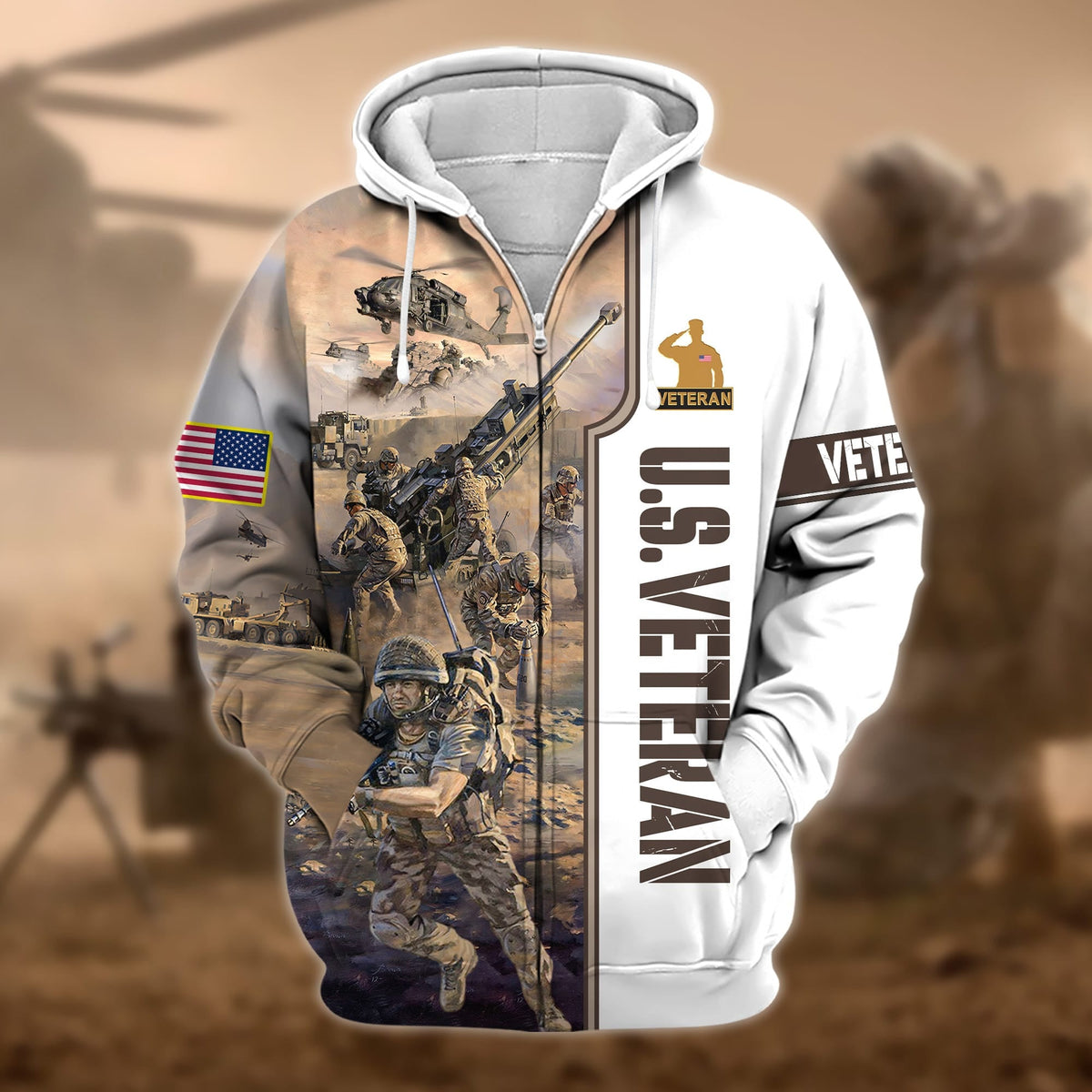 BJ Premium Honoring All Who Served US Veteran Zip Hoodie