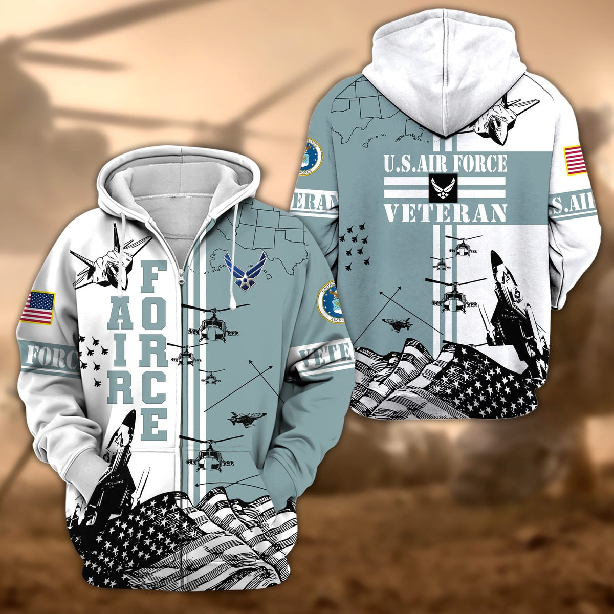 BJ Premium Proudly Served US Veteran Zip Hoodie