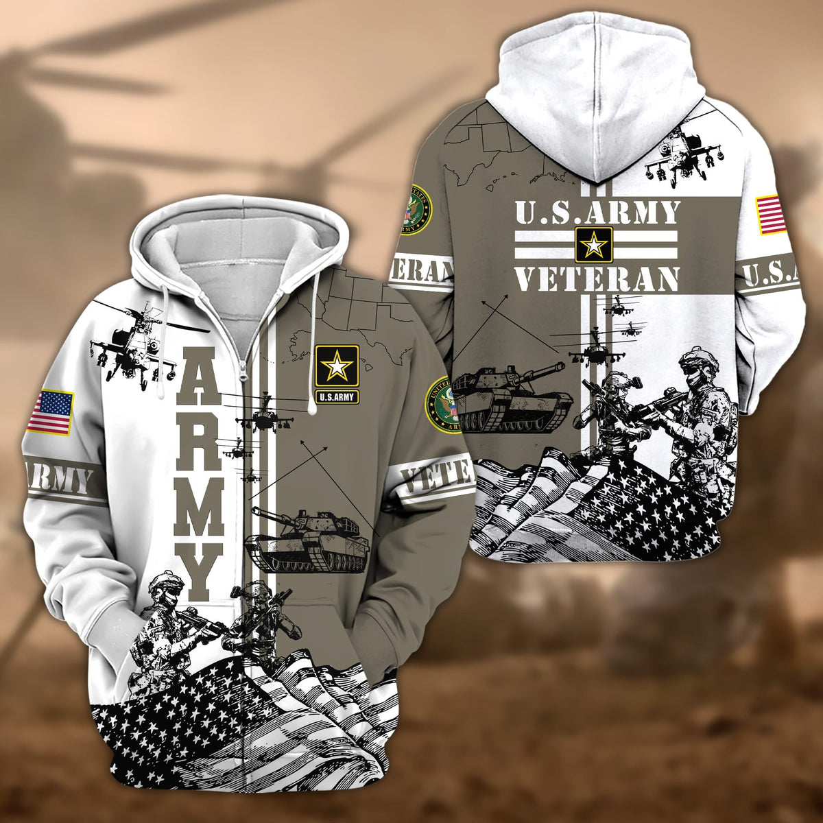 BJ Premium Proudly Served US Veteran Zip Hoodie