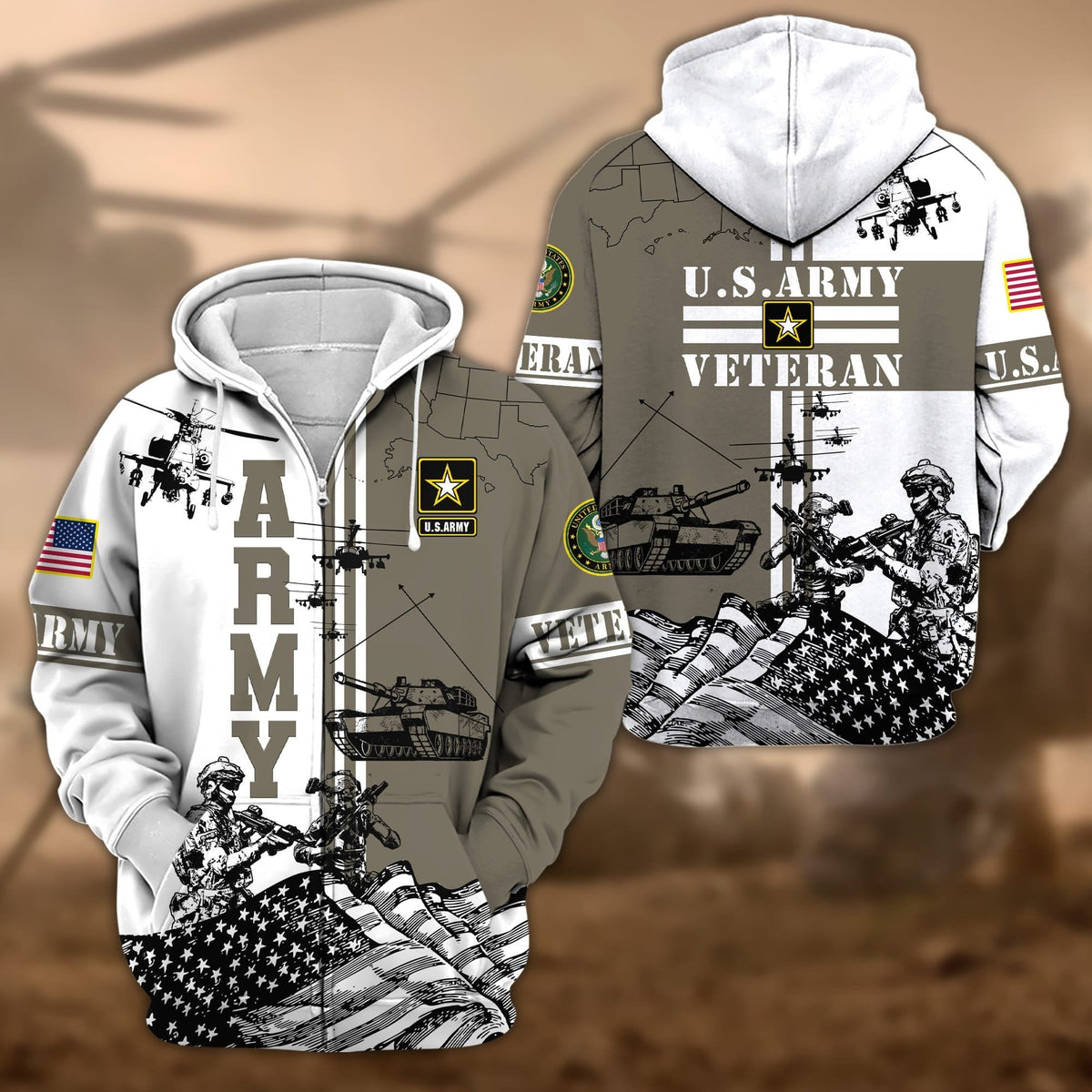BJ Premium Proudly Served US Veteran Zip Hoodie