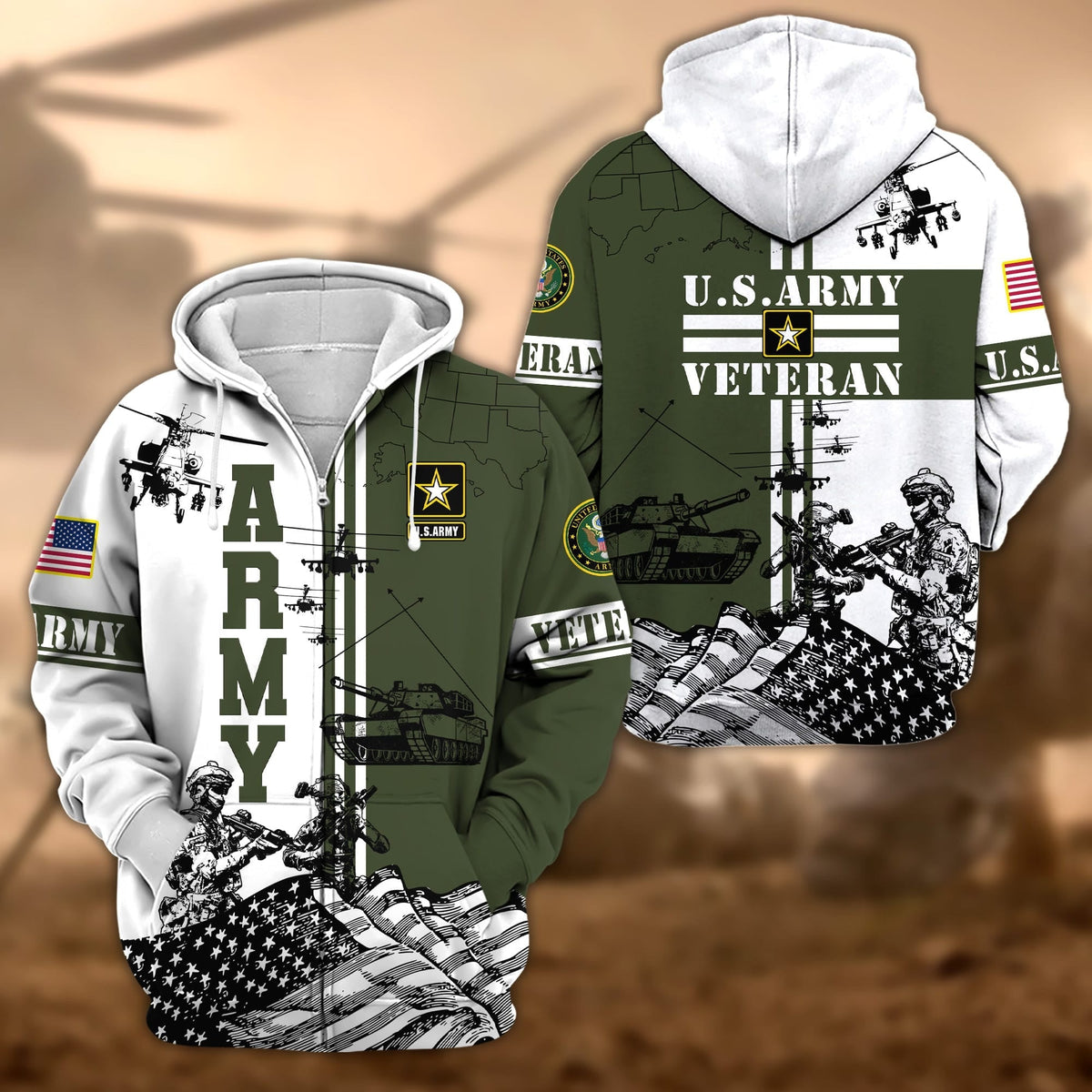 BJ Premium Proudly Served US Veteran Zip Hoodie