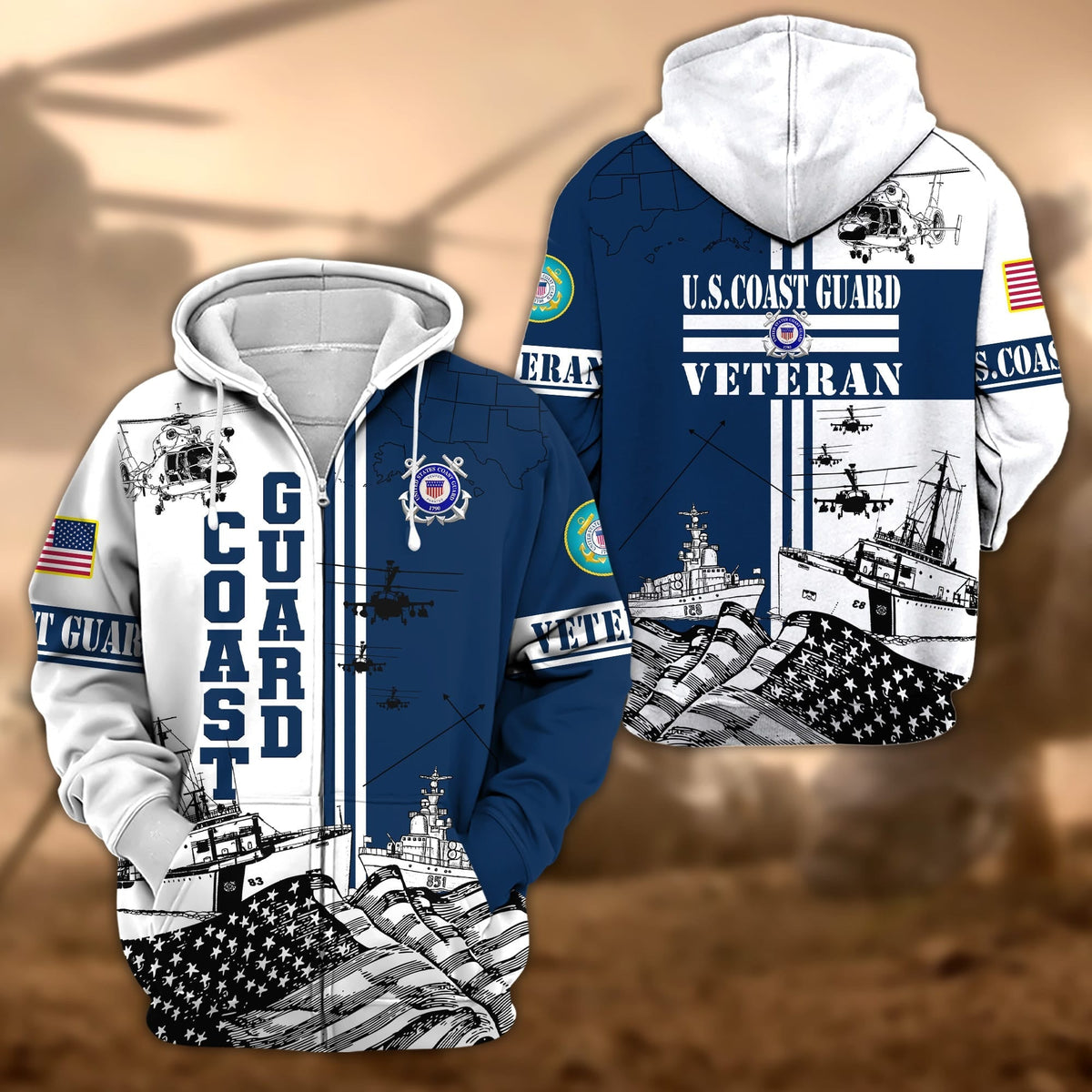BJ Premium Proudly Served US Veteran Zip Hoodie