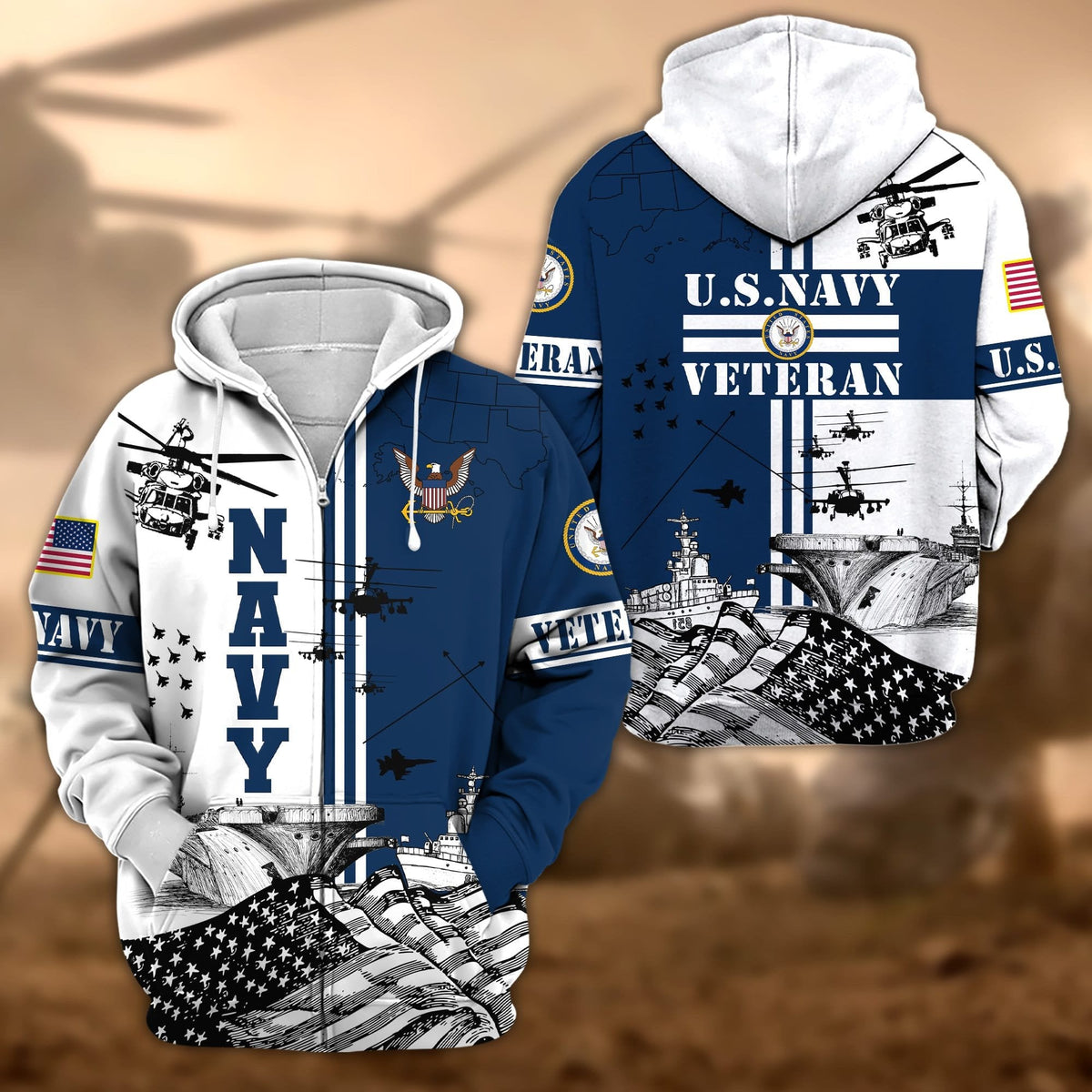 BJ Premium Proudly Served US Veteran Zip Hoodie