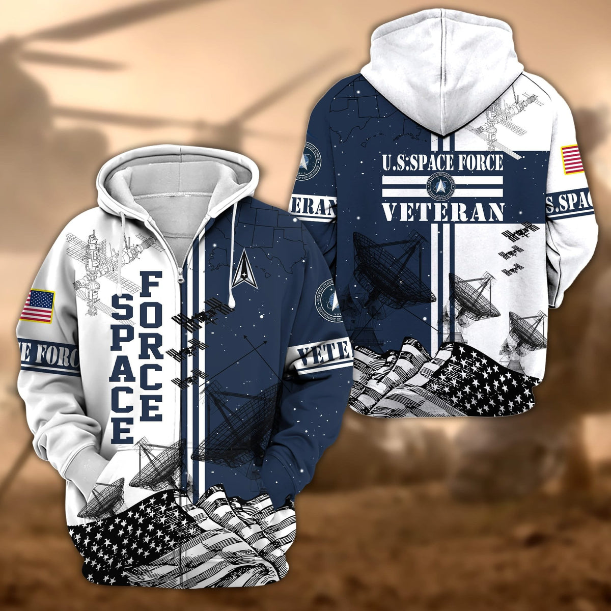 BJ Premium Proudly Served US Veteran Zip Hoodie