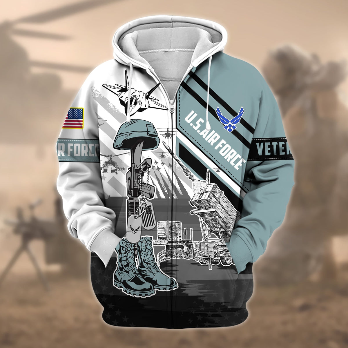 BJ Premium Honoring All Who Served US Veteran Zip Hoodie